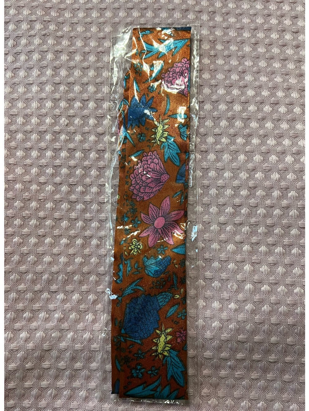 Floral Skinny Twilly in Rust with Pink & Blue Accents